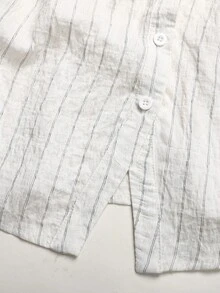 SHEIN 青少年女孩V領荷葉邊喇叭袖上衣，收腰設計，黑色長袖襯衫，女巫風格穿搭，鈕扣襯衫，演唱會穿搭，機場造型，新年，情人節 - 白色 - 查看 7