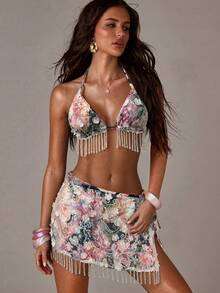 SHEIN BAE Women's Summer Beach Print Tie-Side Design Triangle Bikini Bottoms - Multicolor - View 6