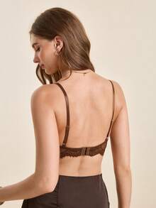 Hourtrue Sujetador de copa triangular con aros y encaje floral para verano - Marrón - Ver 2