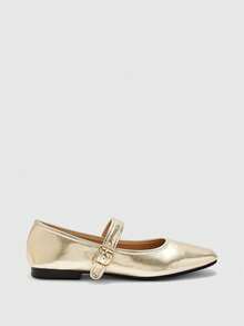 CUCCOO BIZCHIC Spring And Autumn Metal Buckle Contrasting Color Hemming Round Toe Flat Bottom, Retro Style Mary Jane Shoes Commuting Shopping - Gold - View 10