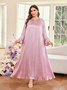 Al Najma Abito casual ampio da donna con maniche a spalla scoperta, di colore unito, adatto per la primavera/estate, taglie comode, stile arabo - Viola malva - Visualizzare 5