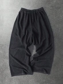 ROMWE MEN Essentials 男士休閒口袋抽繩腰短款運動長褲 - 黑色 - 查看 2