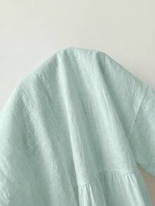 SHEIN EZwear 100%純棉淺綠色亞麻編織女款襯衫，夏季上衣，適合日常通勤、約會、聚會，秋冬春夏，聖誕節、新年、感恩節、派對、婚禮、海灘、畢業、時尚、優雅、休閒、外出、約會、預約、通勤、亮麗、情人節、優雅、度假 - 綠色 - 查看 7