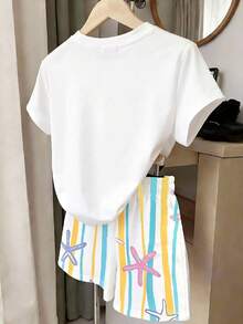 SHEIN 少女印花T恤短褲套裝 - 彩色 - 查看 2
