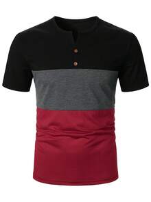Manfinity Homme Men's Contrast Color Button Design Short Sleeve Casual T-Shirt, Summer Essential - Multicolor - View 5