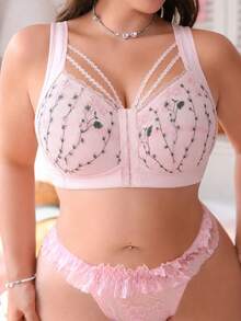 PetitDoll 1件刺繡前扣大尺碼無鋼圈內衣 - 粉色 - 查看 4
