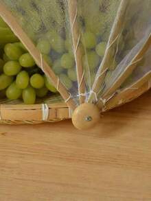 1pc Handwoven Food Service Tent Basket Tray, Fruit Outdoor Cover Insect Bamboo Woven Storage Basket Picnic Scoop Tool - Wood Color - View 4