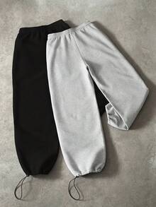 PAVTROS Men's Versatile Casual Letter Embroidery Drawstring Waist Pocket Cuffed Sweatpants - Grey - View 2