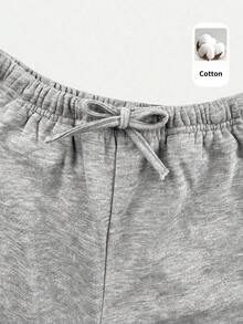 SHEIN Pantalones largos casuales holgados de unicolor de punto para niña preadolescente - Gris - Ver 4