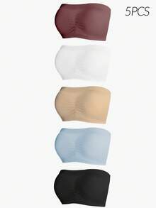 SHAPORA 5pcs/Set Women's Solid Color Comfortable Bandeau Bras - Multicolor - View 3