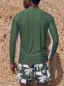 Palasendo 2pcs Men's Palm Tree Print Long Sleeve Top And Slant Pocket Shorts Set - Multicolor - View 2