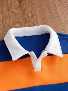 Manfinity BRENVOR Men's Summer Casual Loose Fit POLO Shirt Standard Size Solid Blue And White Color Block - Multicolor - View 4