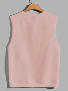SWAVVY Men's Heart Print Round Neck Casual Versatile Tank Top - Pink - View 2
