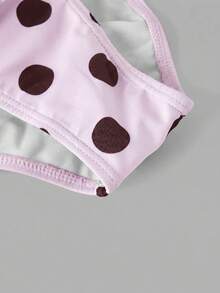 SHEIN MOD 女款夏季海灘波點繫帶上衣與三角泳褲兩件式泳衣套裝 - 粉色 - 查看 6