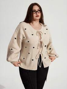 Enliva talla grande tamaños Cardigan de mujer con decoración de corazón, elegante y de moda francés, cálido abrigo de suéter, otoño / invierno - Multicolor - Ver 4