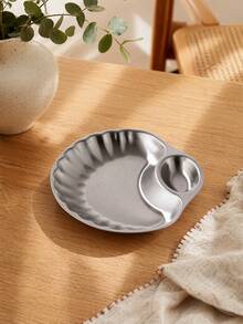 Muroi Mono 1 pieza/2PCS Plato de aperitivos de acero inoxidable con forma de concha con compartimento de salsa integrado, bandeja de servir dividida con borde ondulado para papas fritas, dumplings y aperitivos, perfecto para uso diario en el hogar y restaurante, excelente regalo de inauguración de casa - Multicolor - Ver 6