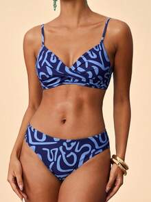 Travachic Women's Summer Beach Print Criss-Cross Design Fashion Bikini Set - Multicolor - View 3