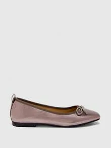 CUCCOO BIZCHIC Spring And Autumn Bow Decoration Square Toe Flat Bottom Sweet Style Ballet Shoes Commuter Dating Fall Shoes - gun color - View 8