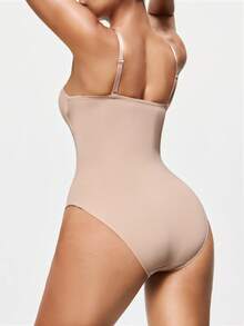 SHAPORA Women's Solid Color Camisole Bodysuit - Apricot - View 2