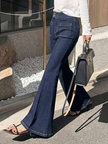 DAZY Women's Comfortable Elegant Flared Leg Jeans, Summer New Design Low Rise Jeans - Blue - View 7