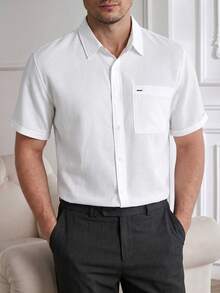 Core Aspect Camisa polo de manga corta con textura de bambú para hombre, prenda casual adecuada para ir al trabajo, uso diario y fines de semana, formal - Blanco - Ver 7