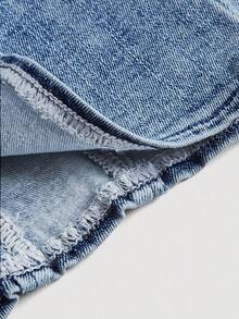 SHEIN MOD Zip Back Tube Denim Summer Corset Top - Medium Wash - View 4