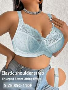 DesireSculpt Plus Size Lace Patchwork Non-Wired Bralette Single Piece - Mint Blue - View 4
