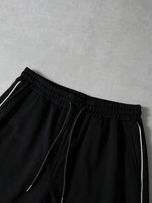 PAVTROS 男士休閒拼色T恤短褲套裝，夏季、Y2K、度假、復古、男孩街頭風新年，藍白反光條紋拼色圓領T恤套裝、情人節、春夏季、送男友禮物、馬爾迪格拉斯、復古、街頭風、派對、聖帕特里克節、外出穿搭 - 灰色 - 查看 7