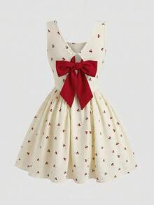 Firerie Kids Firerie Kids Tween女孩時尚休閒梭織櫻桃印花紅色蝴蝶結無袖洋裝 - 彩色 - 查看 2