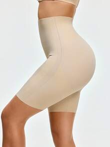 SHEIN Women's High Waisted Shapewear Shorts In Solid Color - Apricot - View 3