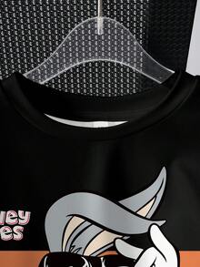 LOONEY TUNES X SHEIN 2件套男童休闲字母卡通印花短袖T恤和短裤套装 - 白色 - 查看 4