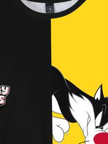 LOONEY TUNES X SHEIN Men's Contrast Color Patchwork Cartoon Print T-Shirt - White - View 6