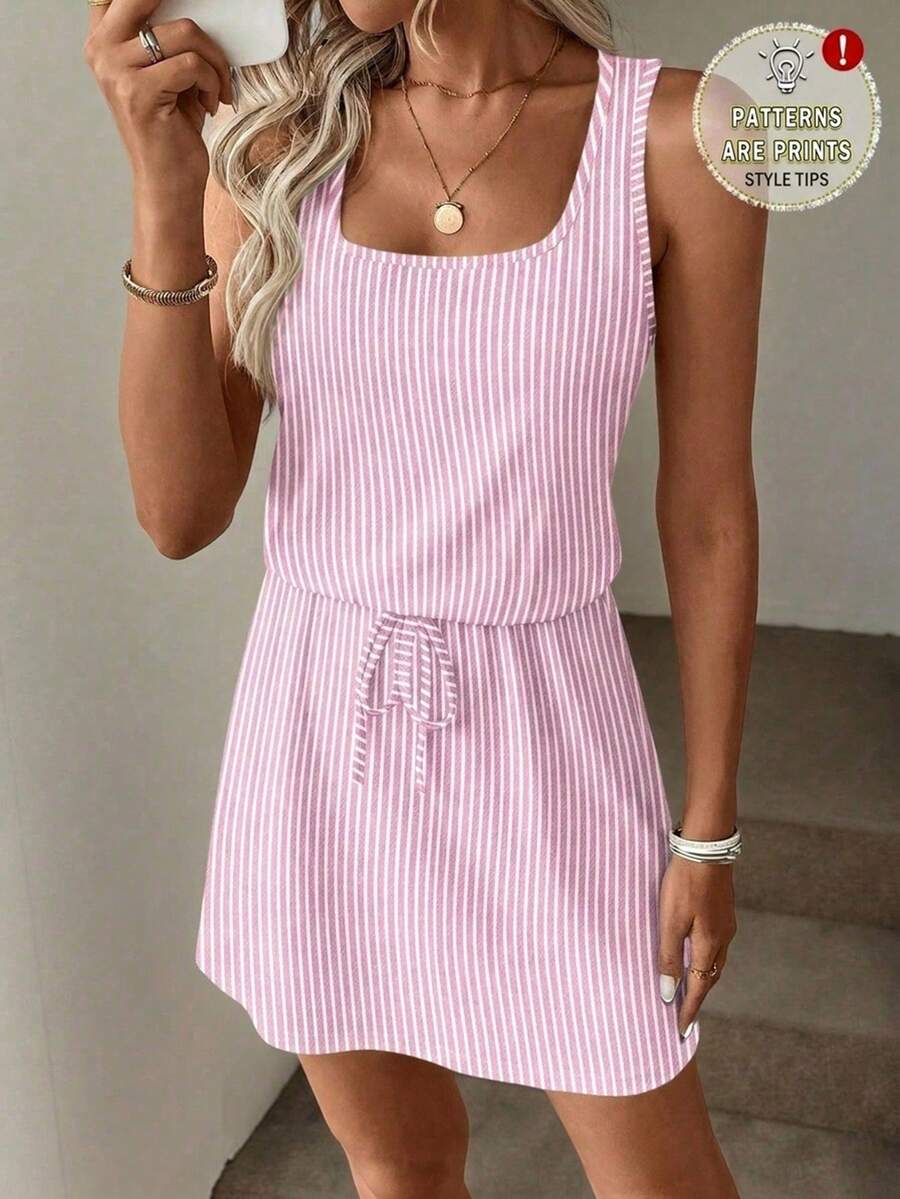 SHEIN LUNE Gaun Pendek Kasual Wanita Bermotif, Cocok untuk Musim Semi dan Musim Panas - MultiWarna - View 1