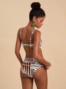 Travachic Women's Summer Beach Striped Ruched Sexy Bikini Set - Multicolor - View 2