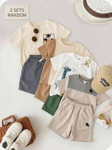 SHEIN Young Boy Color Block Patchwork T-Shirt And Shorts Set - Multicolor - View 2