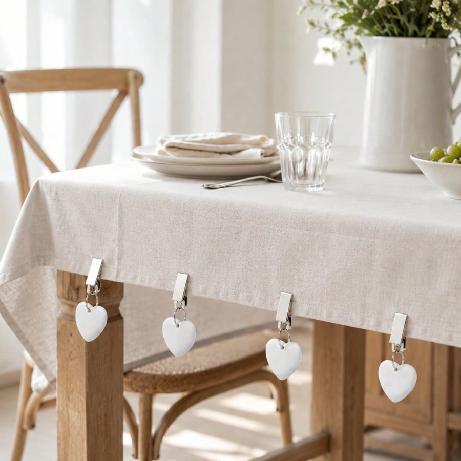 6pcs Heart Shaped Marble Tablecloth Weights With Metal Clips, Cute Solid Color Clip-On Table Cover Pendants, Practical Tablecloth Holders For Dining Table, Picnic, Patio, Wedding, Party, Garden Decor & Gift