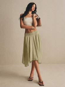 Poéselle Asymmetrical Hem Spring/Summer Women's Skirt - Olive Green - View 6