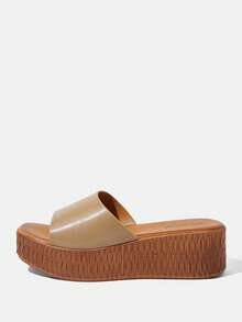 HighSole Brown Elegant Square Toe Wedge Heel Thick Sole Mid-Heel Pumps, Comfortable Slip-On Casual Dress Shoes For Women, Suitable For Workplace, Commute, Date, Party, Formal Occasions - Brown - View 3