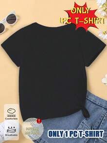 Girls' Casual Butterfly & Denim Print Graphic Tee, Cute & Comfortable For Spring, Summer, Fall - Black - View 2