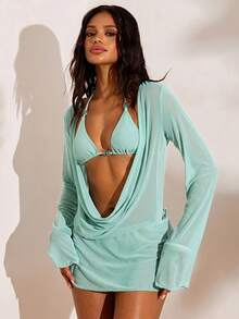 Opulessa Women's 3 PiecesRandom Color Beaded Swimsuit Set - Mint Blue - View 4