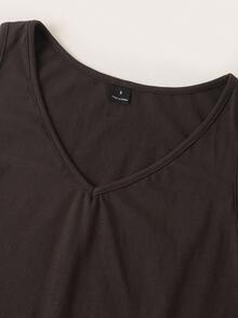 SHEIN LUNE 女款素色休閒百搭日常外出上衣 - 棕色 - 查看 7