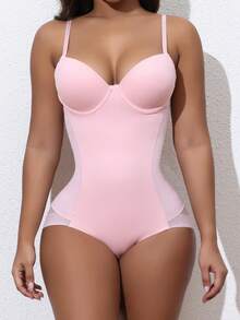 SHAPORA Bodys moldeadores de unicolor sin mangas para mujer talla grande (con aros) - Rosa - Ver 4