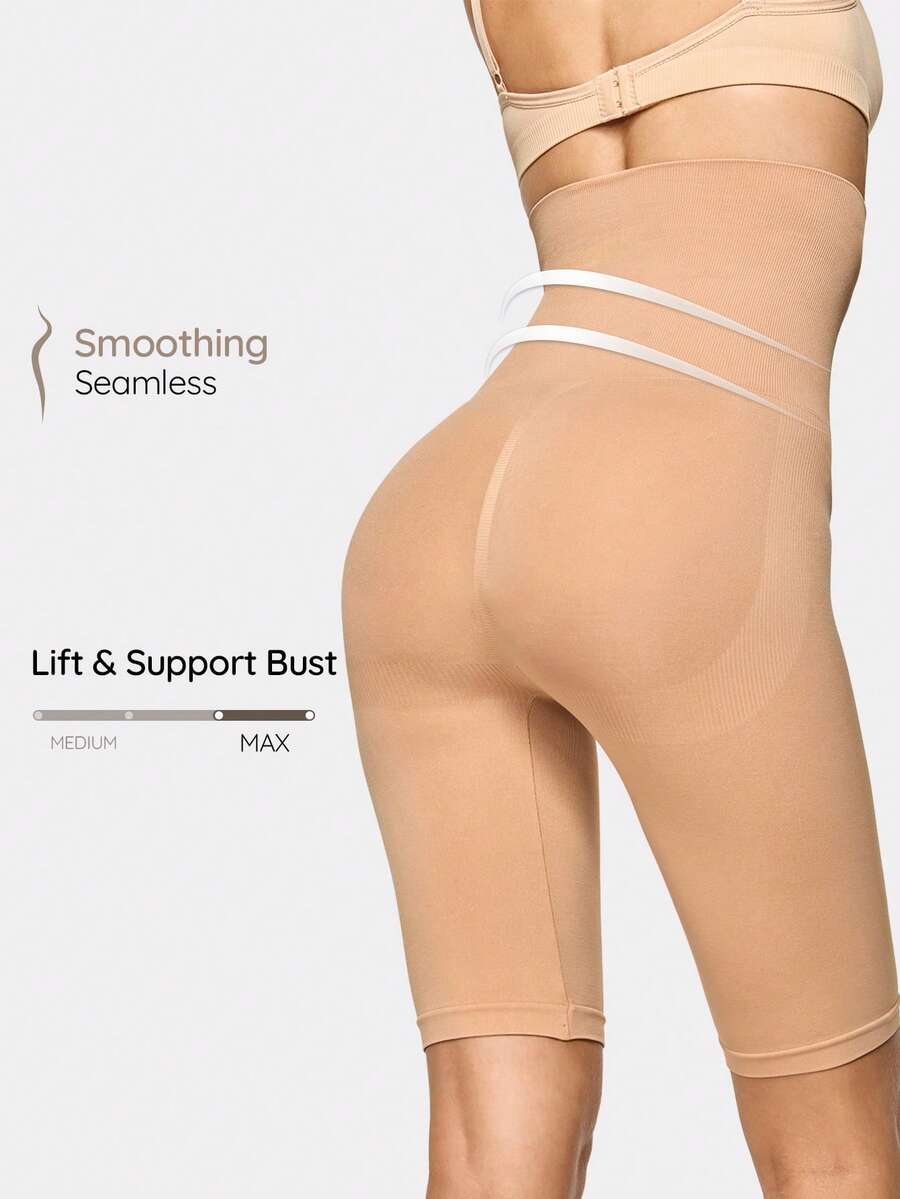 SHAPORA Pantalones cortos de mujer de cintura alta de unicolor que estilizan la figura - Caqui - Ver 1