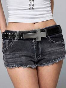 ROMWE Goth 1-Pack Ladies Black Cross Buttons Metal Rivets Decorative Punk Belts Halloween Accessories Belts Everyday Versatile - Black Cross Buckle Belt - View 5