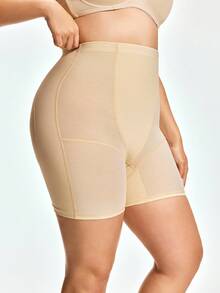 SHEIN Quần short cạp cao màu da ôm sát, thoải mái và tôn dáng, quần định hình cỡ lớn - Màu be - Xem 4