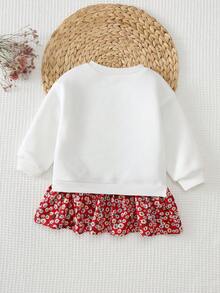 Cozy Pixies Baby Girl Cartoon Rabbit Pattern 3D Bow Decor Knitted Soft 2 In 1 Round Neck Long Sleeve Floral Patchwork Autumn Dress - Multicolor - View 2