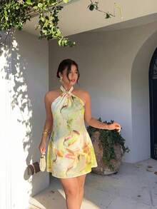 Firerie 大尺碼女款紮染前打結抓皺掛脖綁帶洋裝 - 彩色 - 查看 7