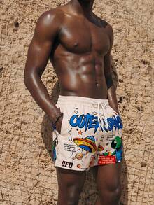 Palasendo Men's Cartoon Print Casual Beach Shorts, Summer,Outdoor Sports Trunks Swim Wear, Hawaiian BeachModeOn Men Beachwear Men Swim Trunks Cartoon, Anime Swim Trunks, Men's Anime Swim Shorts, Ufo Swim Trunks, Alien Swim Trunks, Holiday - White - View 4