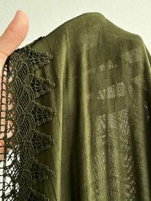 Swim Vcay Plus Size Women's One-Piece Side Slit Lace Patchwork Sexy Casual Vacation Beach Dress - Army Green - View 5
