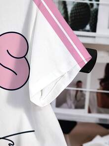 LOONEY TUNES X SHEIN 女士圆领卡通字母印花休闲百搭日常短袖T恤 - 白色 - 查看 5